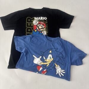 Lot of 2 Boys Mario and Sonic Short Sleeve Shirts Youth Size L/XL